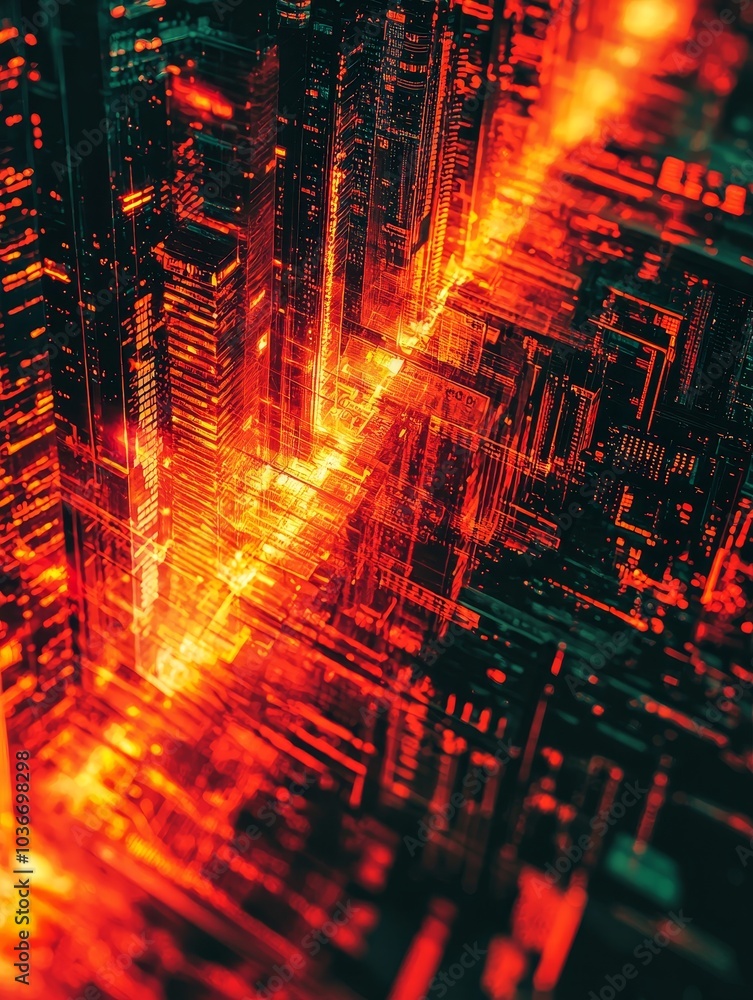 Obraz premium Overlapping Financial Graphs with Vibrant Background Effects