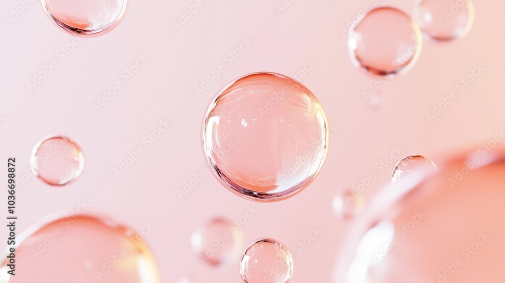Fototapeta premium Translucent Bubbles on a Soft Pink Surface Captured in Macro Style