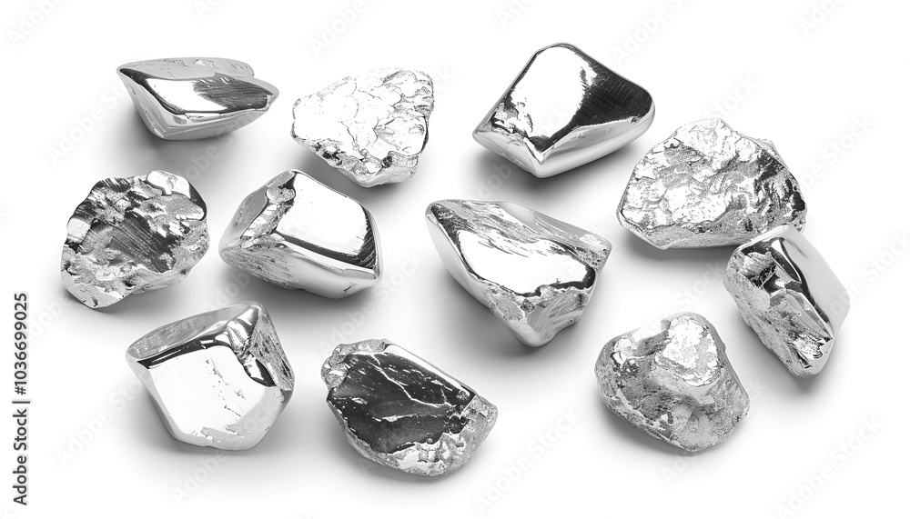 Set of silver nuggets on white background Set of silver nuggets on white background