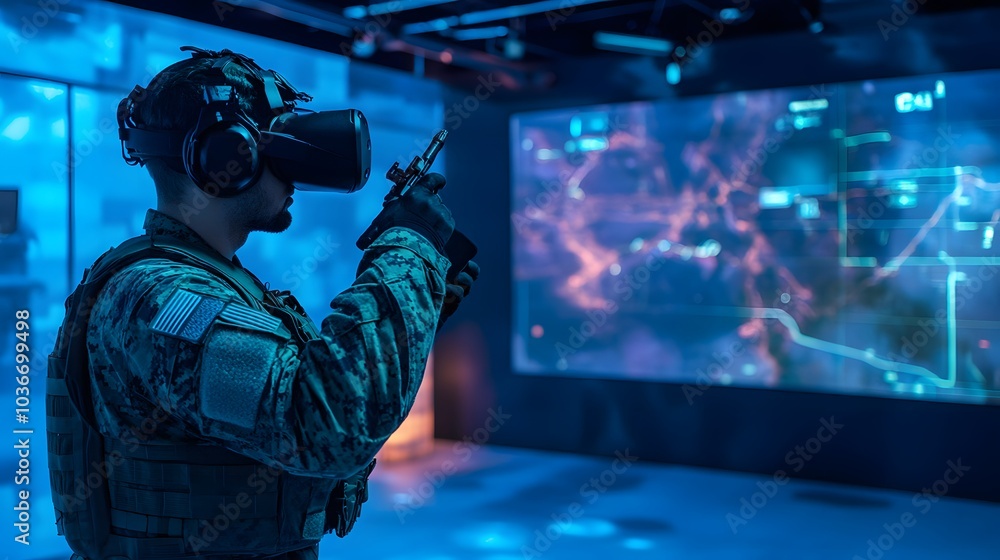 Soldier testing VR technology. Soldier testing VR technology.