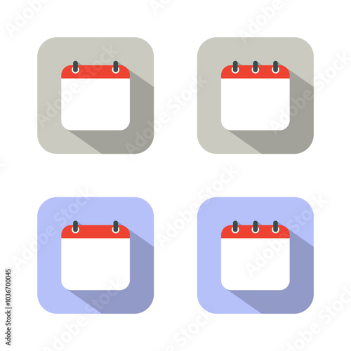Blank calendar icon on square background. Date icon with long shadow