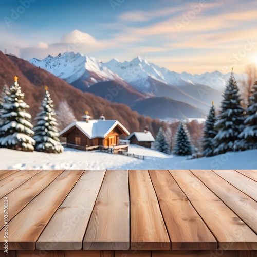 Festive holiday design with Christmas decorations on wooden background