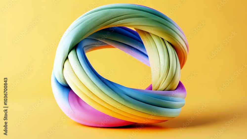 A colorful 3D rendering of an intricately intertwined knot set against a simple, clean background, showcasing artistic design and complexity A colorful 3D rendering of an intricately intertwined knot set against a simple, clean background, showcasing artistic design and complexity