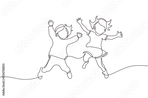 Happy Children Jumping Silhouette Continuous One Line Drawing. Kids Players Abstract Minimal Line Art Drawing. Vector Linear Illustration. Modern Trendy Contour Drawing