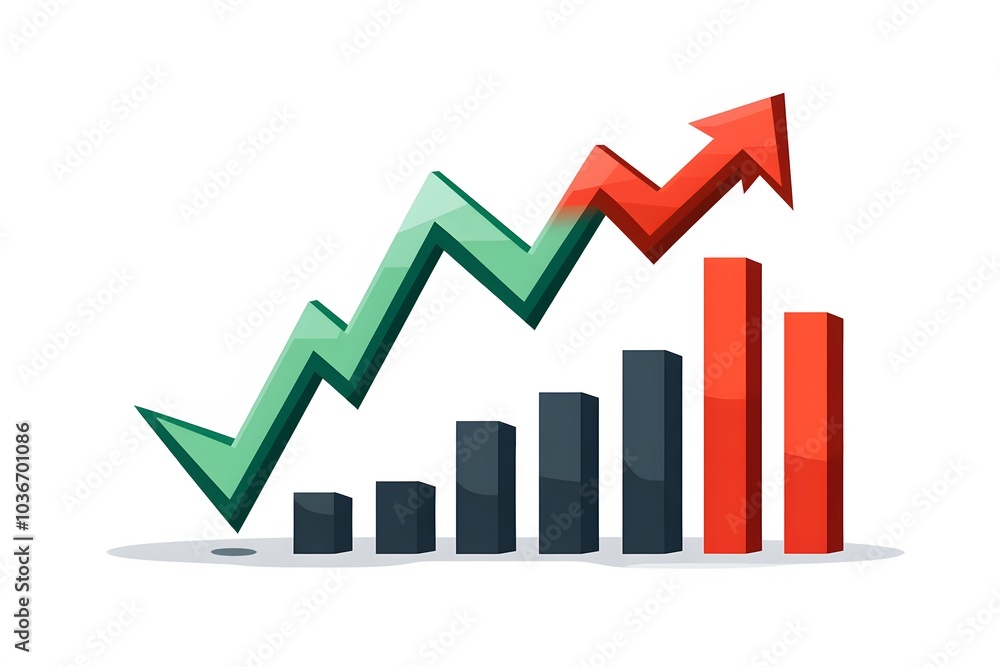Green and Red Arrow Chart with Rising Bars Green and Red Arrow Chart with Rising Bars