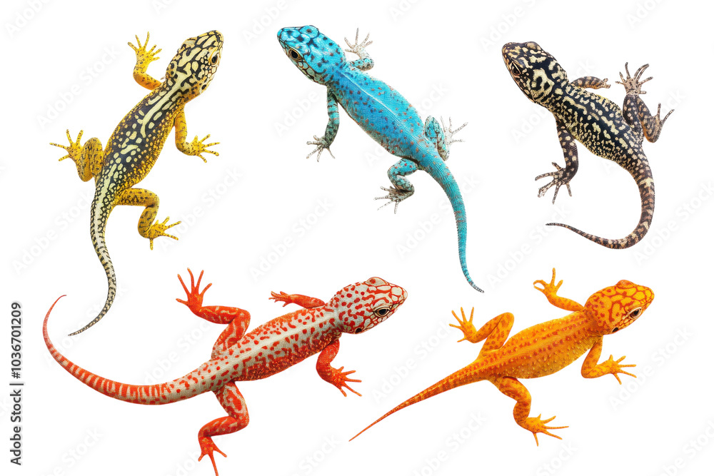 Naklejka premium A Stunning Collection of Rainforest Lizards Isolated on a transparent Background for Educational and Creative Use