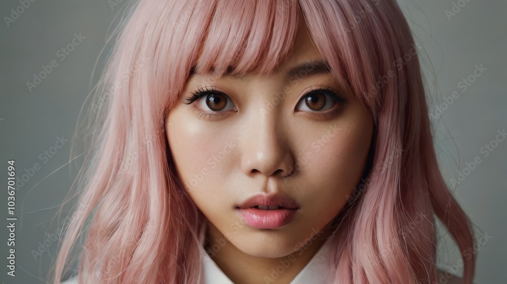 Japanese woman with light pink hair Japanese woman with light pink hair