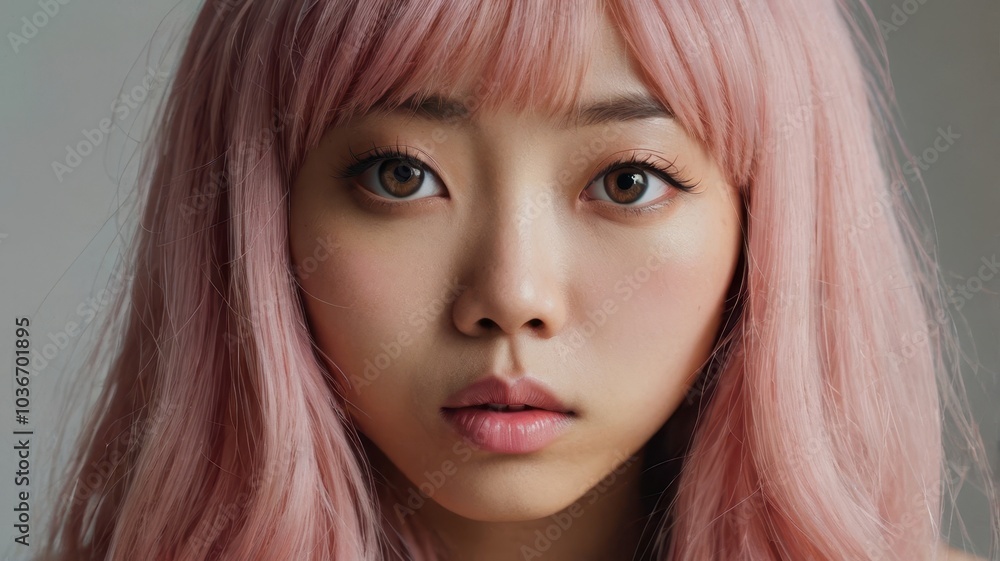 Japanese woman with light pink hair Japanese woman with light pink hair