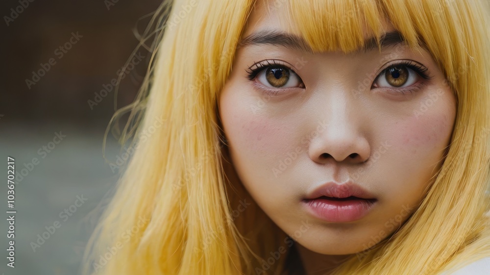 Japanese woman with light yellow hair Japanese woman with light yellow hair