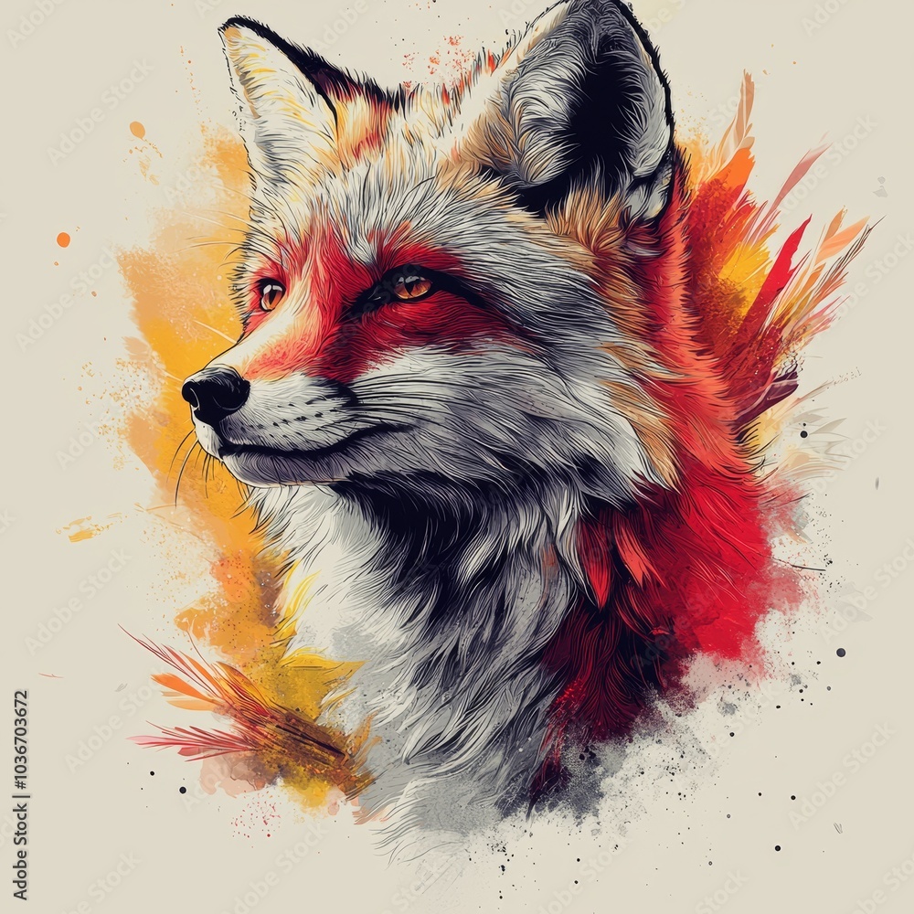 Naklejka premium Pastel Illustration of a Lovely Fox Face