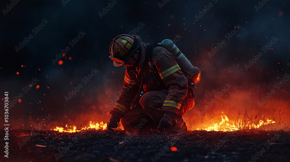 a firefighter at a nighttime a firefighter at a nighttime