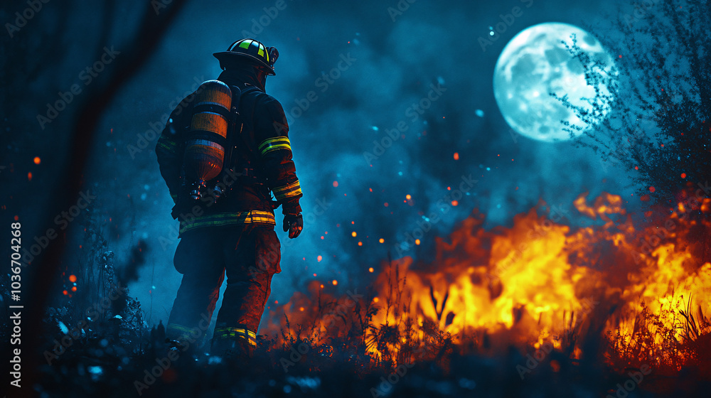 a firefighter at a nighttime a firefighter at a nighttime