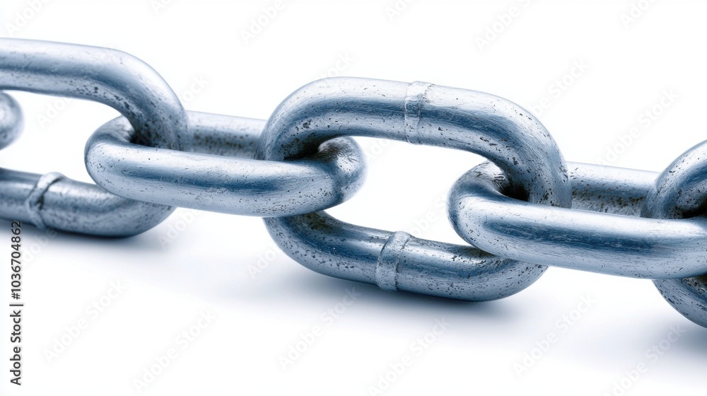 Obraz premium Closeup of a sturdy metal chain on a white background 
