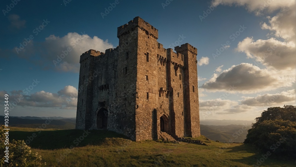 The archer tower stands proud against the backdrop of the majestic landscape The archer tower stands proud against the backdrop of the majestic landscape
