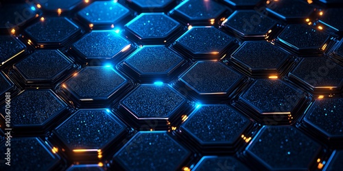 Future technology sense blue hexagon cellular network concept background
