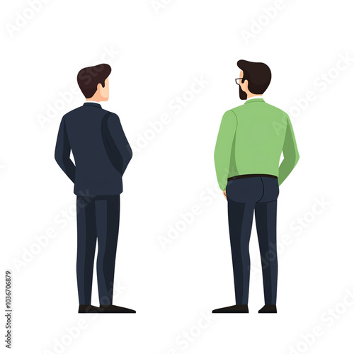 Two men in professional attire discussing ideas, white isolated background. transparent background