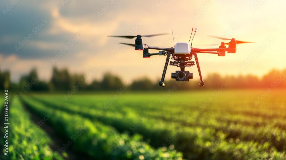 A high-tech AI-powered autonomous agricultural drone, clean farm landscape with advanced crop monitoring sensors and data collection tools, Agricultural style A high-tech AI-powered autonomous agricultural drone, clean farm landscape with advanced crop monitoring sensors and data collection tools, Agricultural style