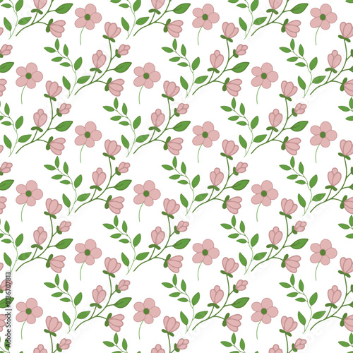 Wallpaper Mural Seamless pattern with plants, branch, wild flowers and leaves Torontodigital.ca