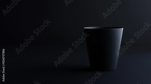 A single black disposable cup on a dark background.