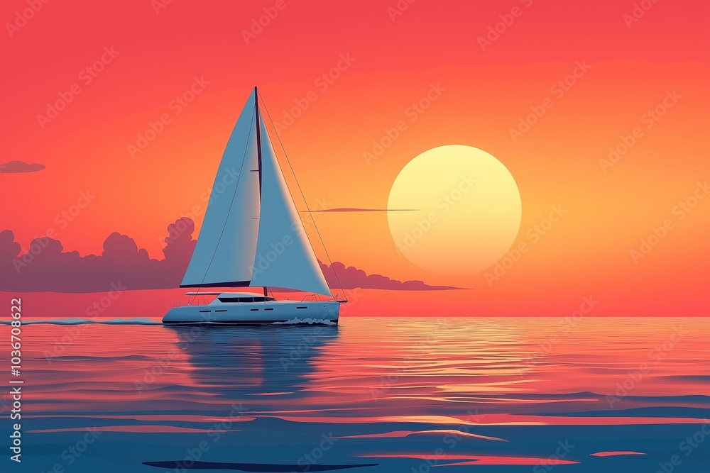 Fototapeta premium Sea and sailboat at sunset