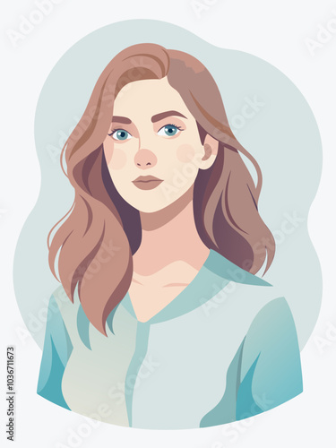 No.2 Pixie Cut: A vector illustration of a young woman with a pixie cut, featuring short hair that is slightly tousled for a playful, yet stylish appearance. Her large almond-shaped eyes 