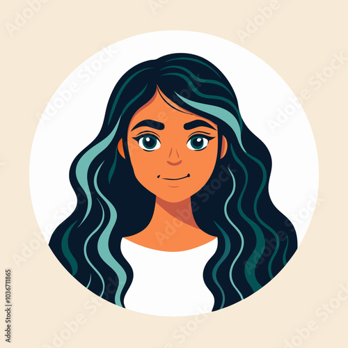 No.5 Long, Curly Hair: A vector illustration of a young woman with long, voluminous curly hair cascading down her back. The curls add texture and movement to the design,