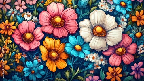 Wallpaper Mural Adult coloring book cover featuring intricate floral designs, partially colored with vibrant shades. Relaxing and creative flower-themed illustrations for stress relief and mindful enjoyment. Torontodigital.ca