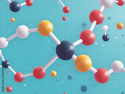 Lipid character in molecular layers, floating above a grid pattern, flat design illustration photo