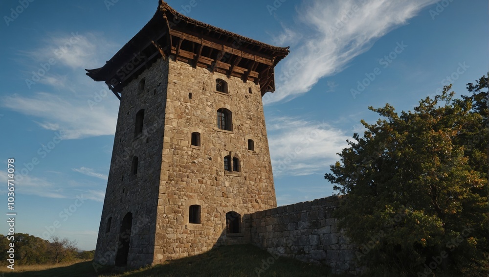 The archer tower stands sentinel over the peaceful land The archer tower stands sentinel over the peaceful land