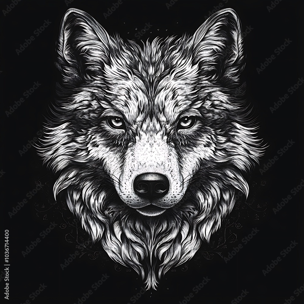 A detailed, monochrome illustration of a wolf's head, looking directly at the viewer. A detailed, monochrome illustration of a wolf's head, looking directly at the viewer.