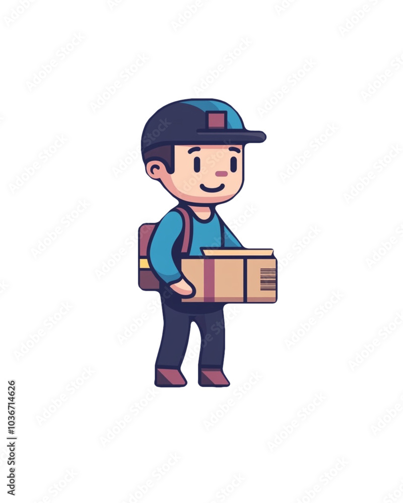 Courier with parcel in hand cartoon character with logo text space. Logistics illustration isolated on a white background. Courier with parcel in hand cartoon character with logo text space. Logistics illustration isolated on a white background.