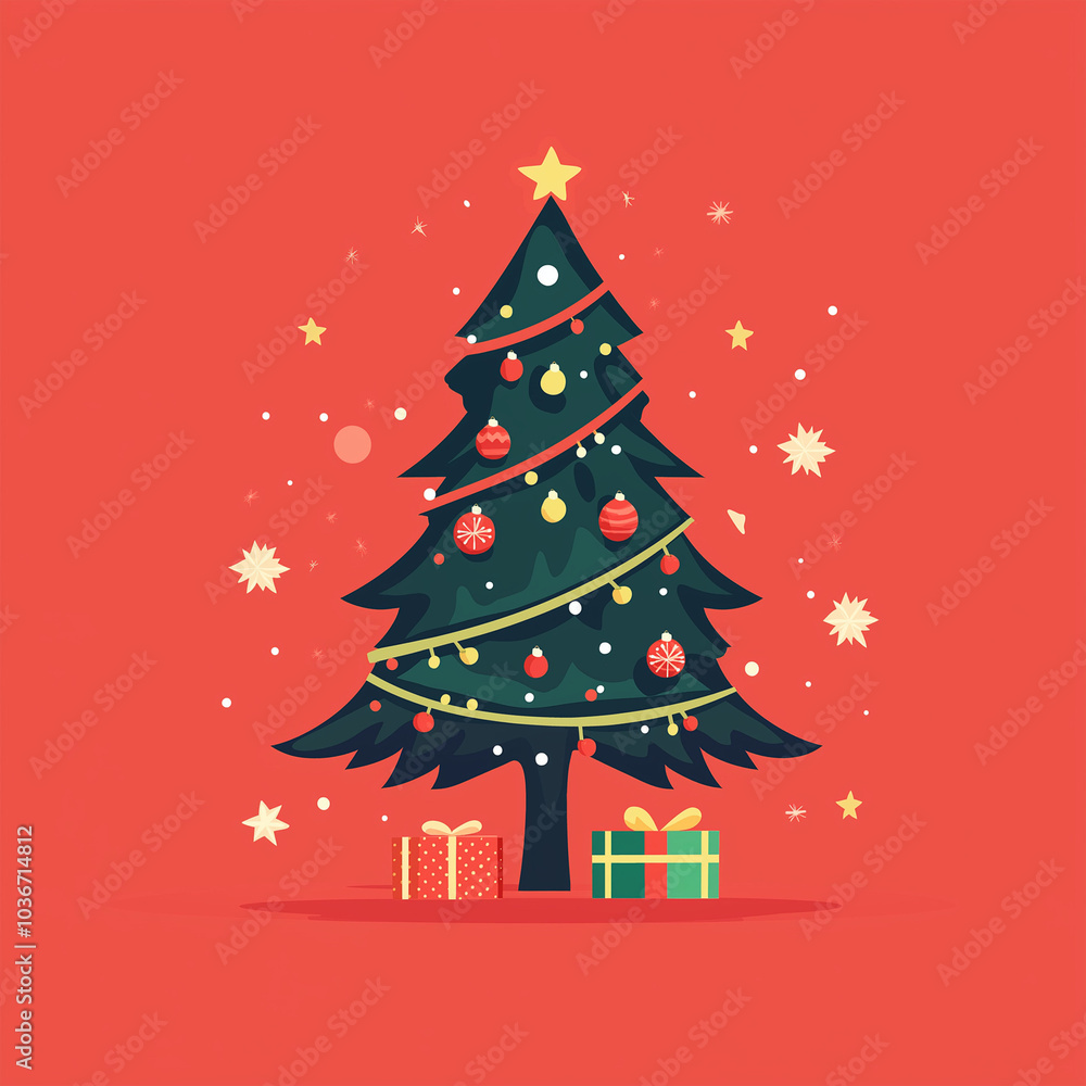 A christmas tree with presents and A christmas tree with presents and