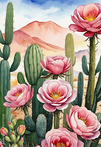 Desert Rose Garden: Rustic Wildflower Arrangement, Illustration, Watercolor Design
