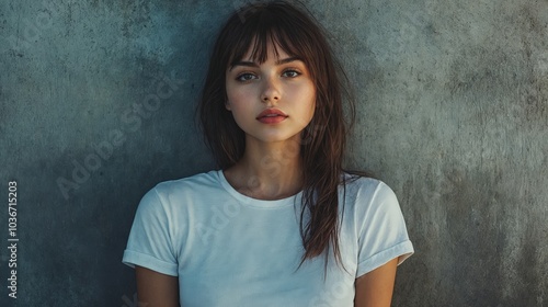 Portrait of a Woman with Short Hair, Looking Directly at the Camera