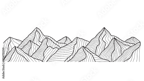Hand drawn Mountain line arts illustration. Contour drawing scenic landscape. Abstract contemporary landscapes