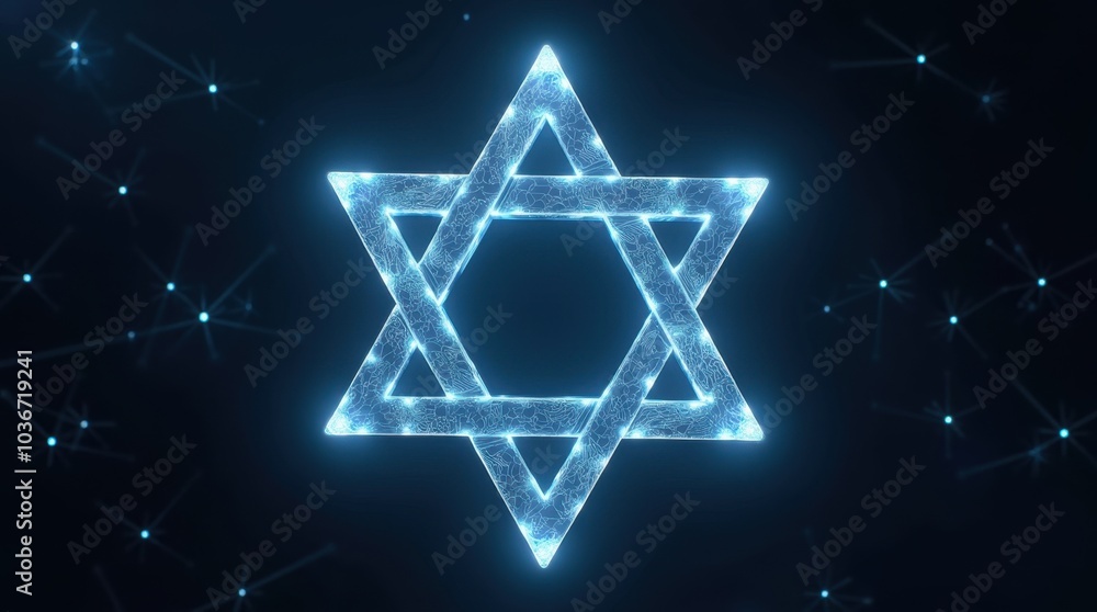 A translucent Star of David constructed from interlocking AI-generated polygons, the symbol is embedded in a subtle, ethereal background. A translucent Star of David constructed from interlocking AI-generated polygons, the symbol is embedded in a subtle, ethereal background.