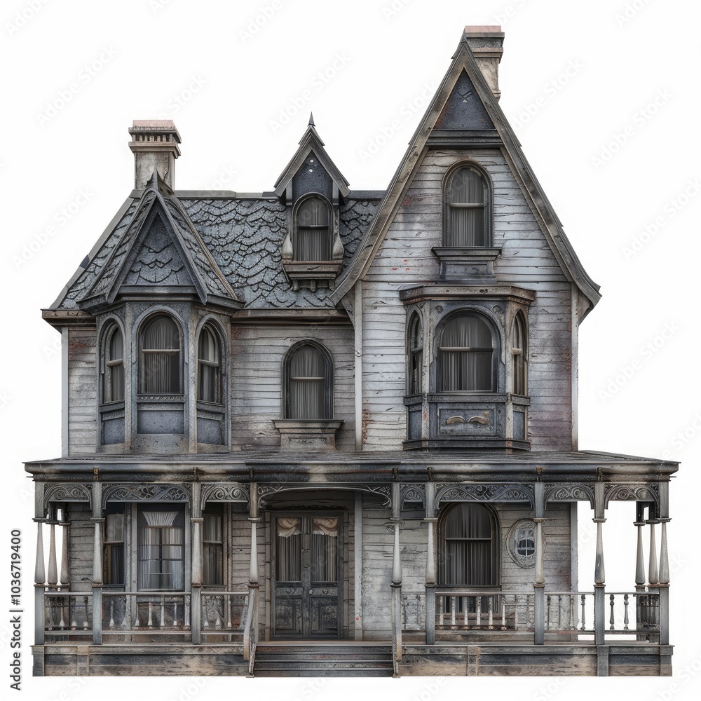 Spooky victorian house with peeling paint and boarded up windows is perfect for halloween projects Spooky victorian house with peeling paint and boarded up windows is perfect for halloween projects