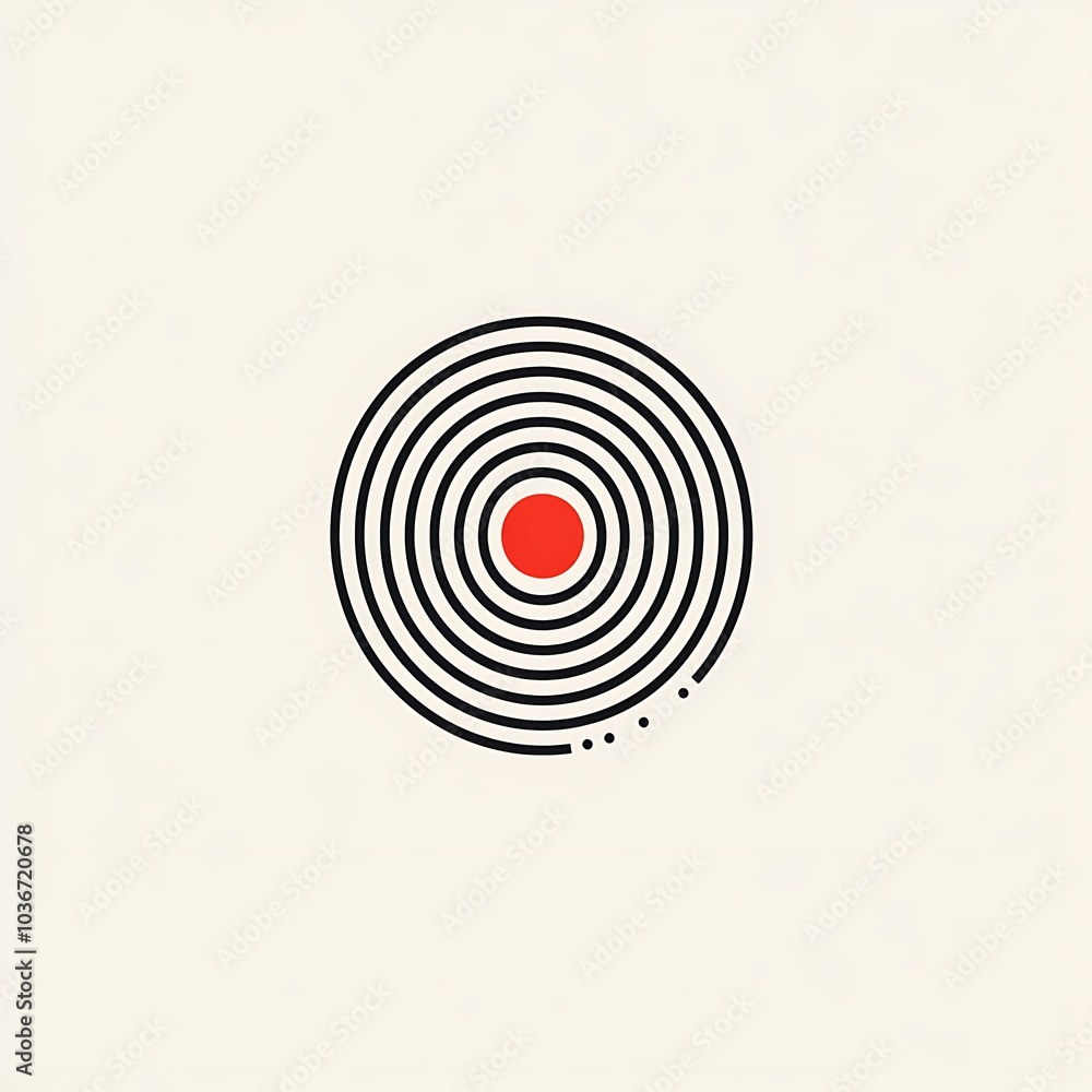A red circle surrounded by concentric black circles. A red circle surrounded by concentric black circles.