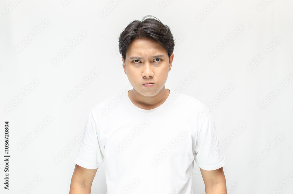 Angry face of young Asian man threatening to cut throat and looking for fight. Angry face of young Asian man threatening to cut throat and looking for fight.