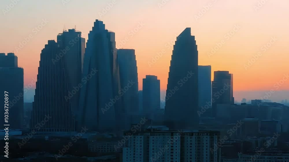 City Skyline Silhouette at Sunrise with Skyscrapers Reflecting Morning Ambition City Skyline Silhouette at Sunrise with Skyscrapers Reflecting Morning Ambition