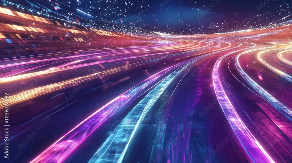 Futuristic City Highway with Neon Light Trails Futuristic City Highway with Neon Light Trails