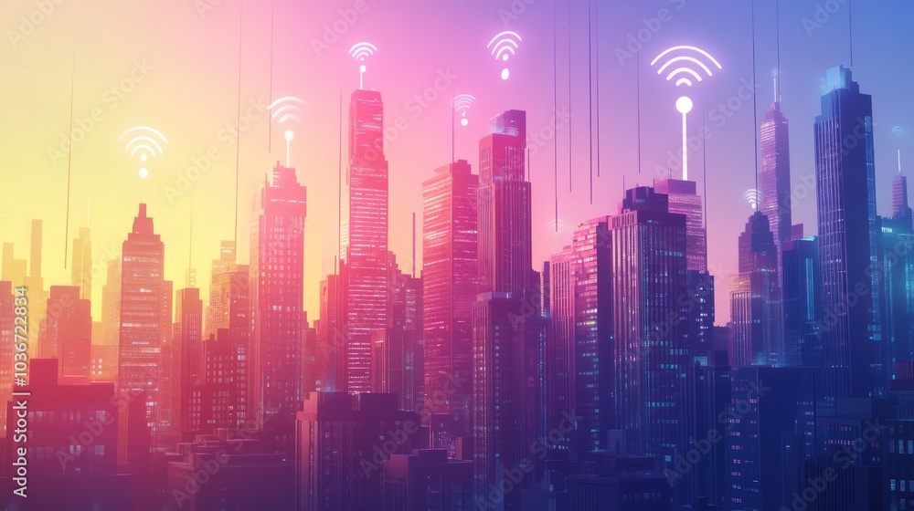 Cityscape with Wifi Signals Cityscape with Wifi Signals