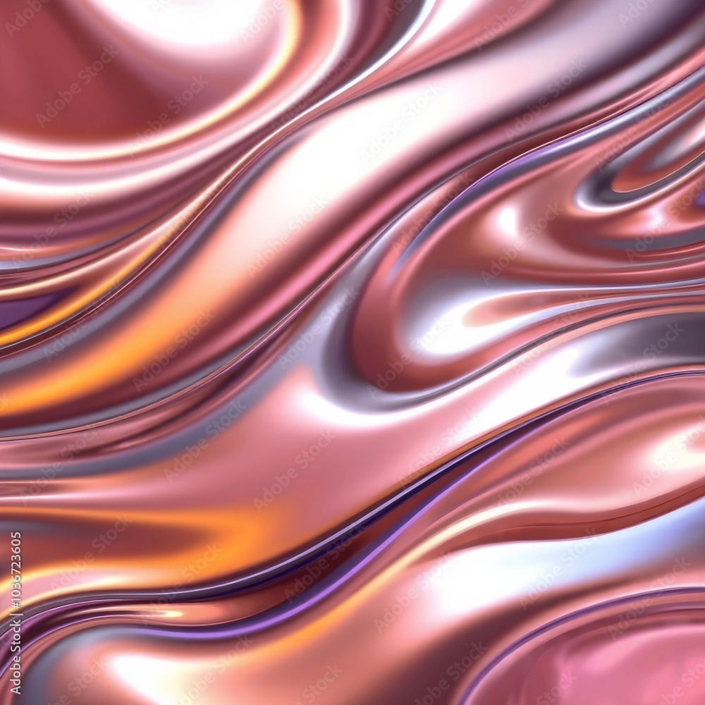 Fototapeta premium Smooth and shiny liquid metal waves swirling in an abstract form, with vibrant reflections and bold metallic hues