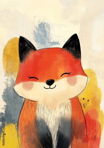 Cute little foxes enjoying themselves with their eyes closed against a cartoonish orange background
