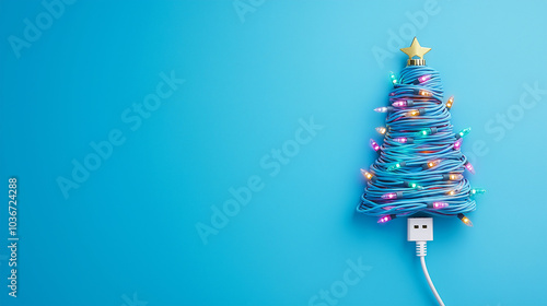 Creative digital Christmas arrangement made of USB cable in the shape of a Christmas tree photo