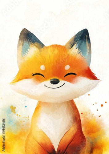 Cute little foxes enjoying themselves with their eyes closed against a cartoonish orange background