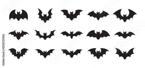 Halloween black bat isolated silhouettes holiday horror, vector cartoon icons. Flying vampire bat silhouettes for Halloween and trick or treat party scary and spooky decoration