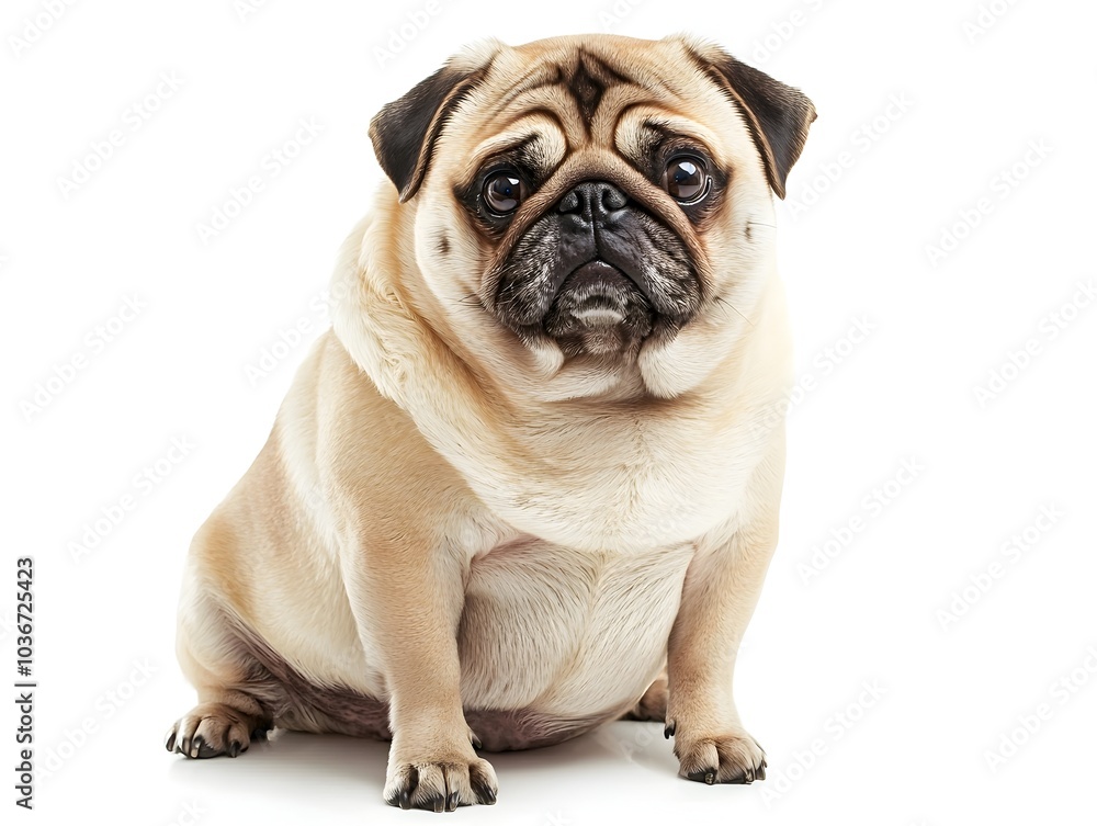 Chubby Pug Dog with Pleading Eyes and Adorable Folds Isolated on White Background Chubby Pug Dog with Pleading Eyes and Adorable Folds Isolated on White Background