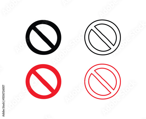 Doodle prohibition signs Set hand drawn style. Flat drawing isolated prohibition sign icons, red and black signs collection. Crossed out circles.