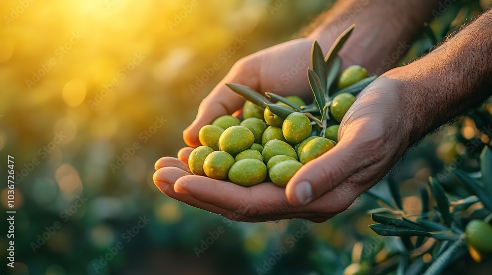 Hand picking green olives on the branch. Hand picking green olives on the branch.